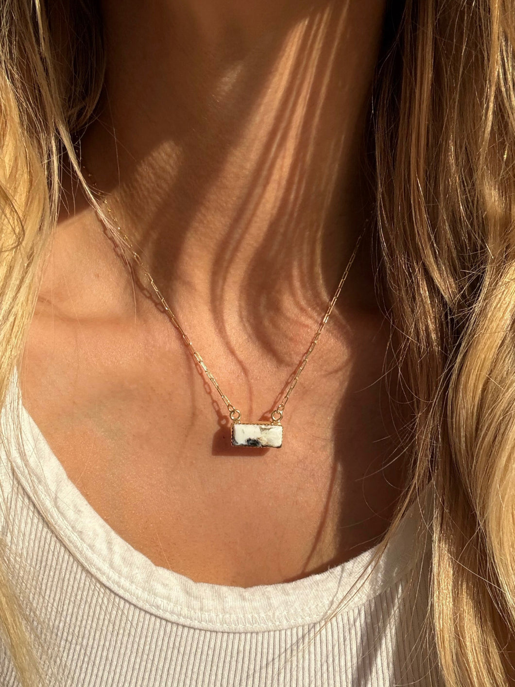 White Buffalo Gold Bar Necklace