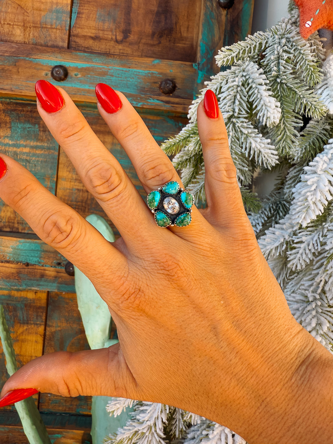 Turquoise & CZ Adjustable Ring