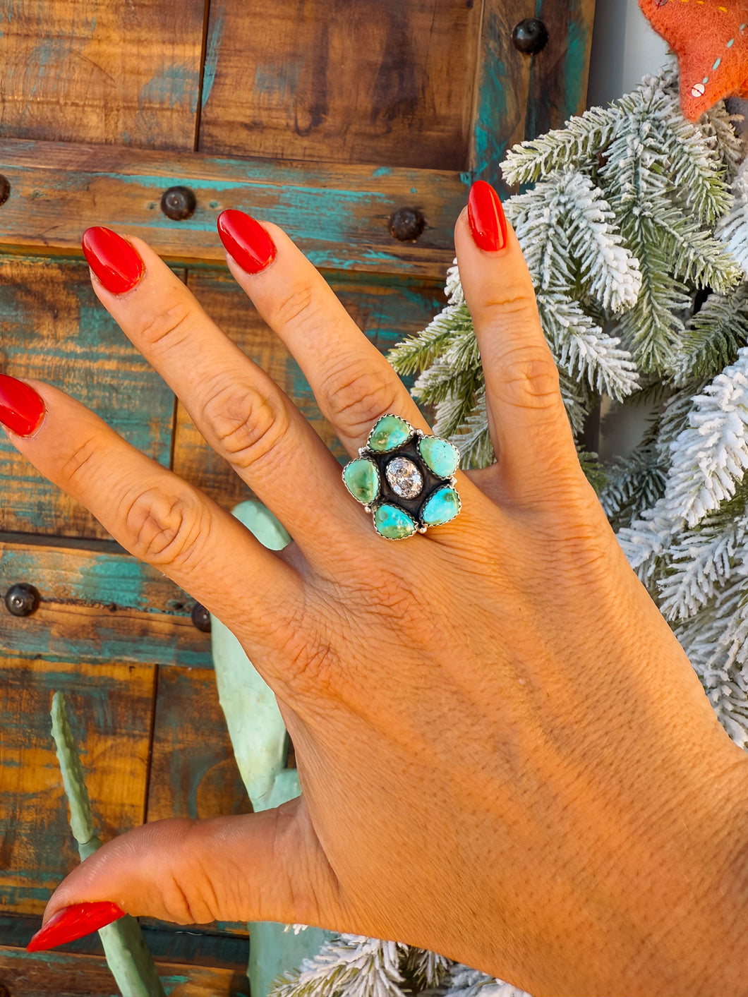 Turquoise & CZ Adjustable Ring