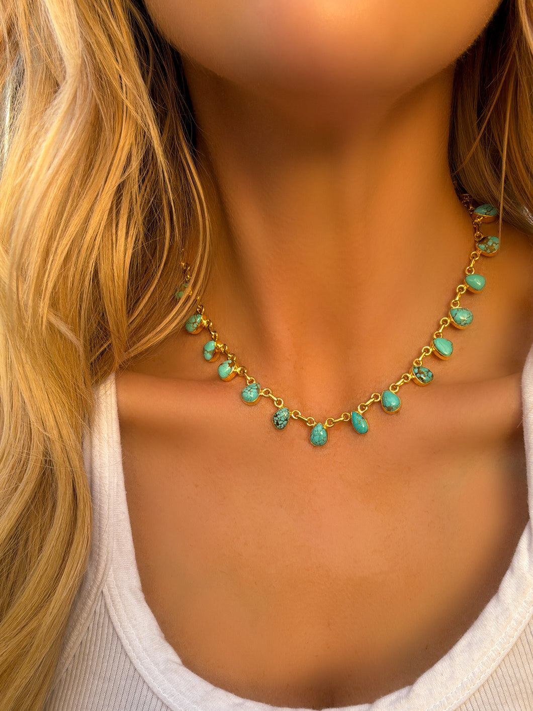 Gold 19 Stone Turquoise Necklace