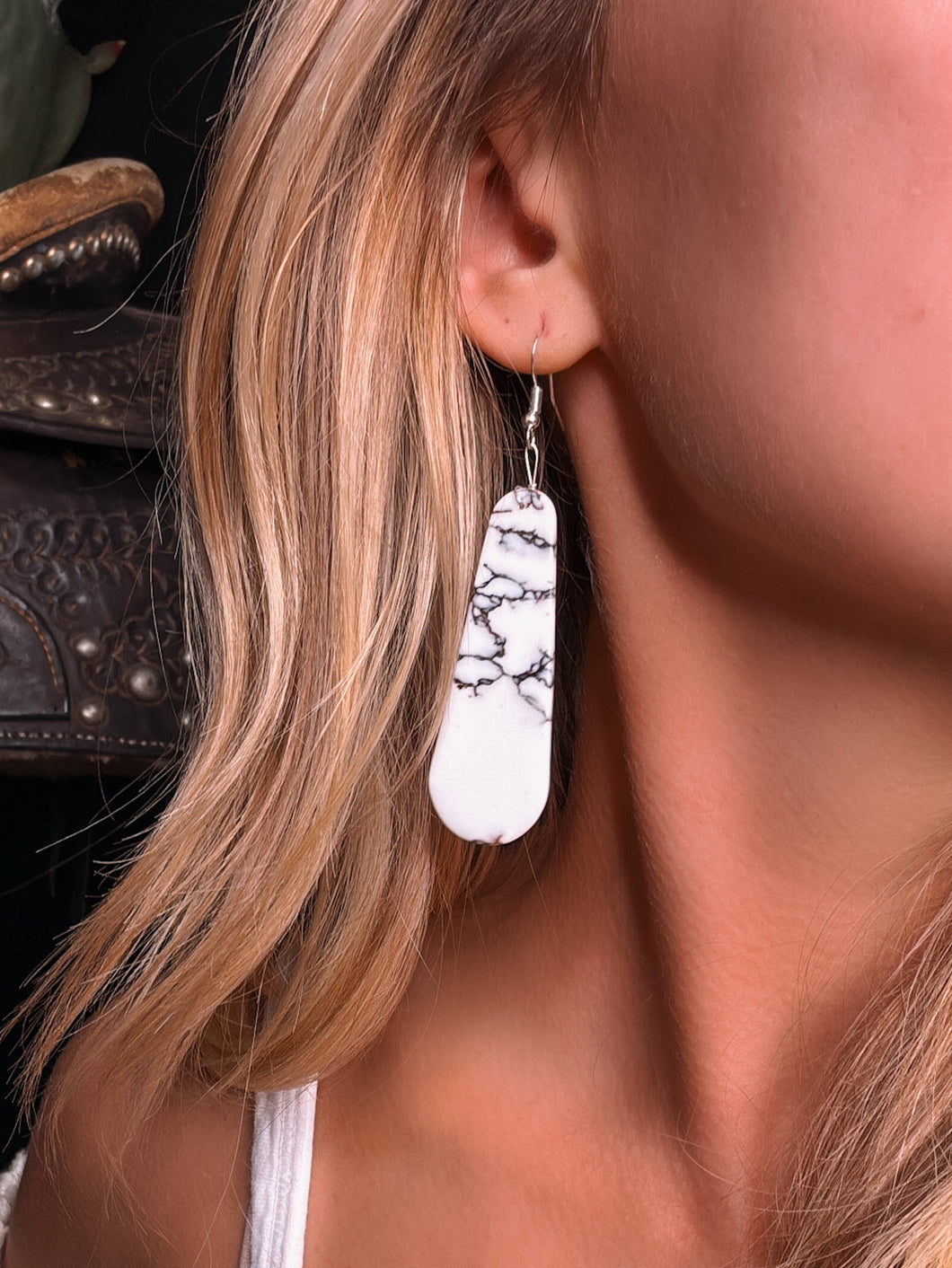 White Buffalo Slab Earrings